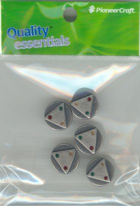 15mm Metal Button with Coloured Stones Pkt5