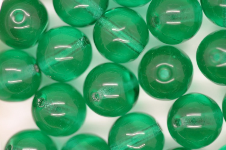 8mm Czech Round Bead; Transparent Green 25 grams