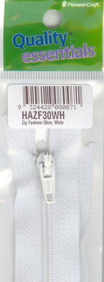 Zip Fastener 30cm, White No3 Closed End