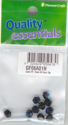 6mm Czech Fire Polished Facet Bead Black AB 10p