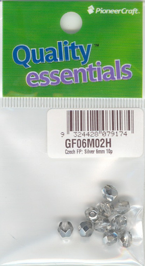 6mm Czech Fire Polished Facet Beads Silver 10p