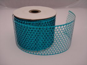 Honeycomb Sequin Ribbon 85mm wide, 45m roll; Blue